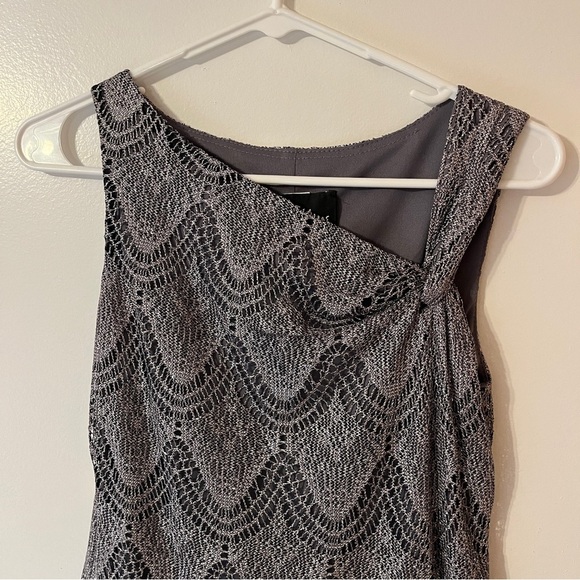 S.L Fashions Metallic Crochet Fringe Knot Shoulder Cocktail Dress Size 4P - Picture 2 of 6